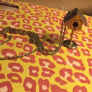 Antique gold finish birdhouse necklace